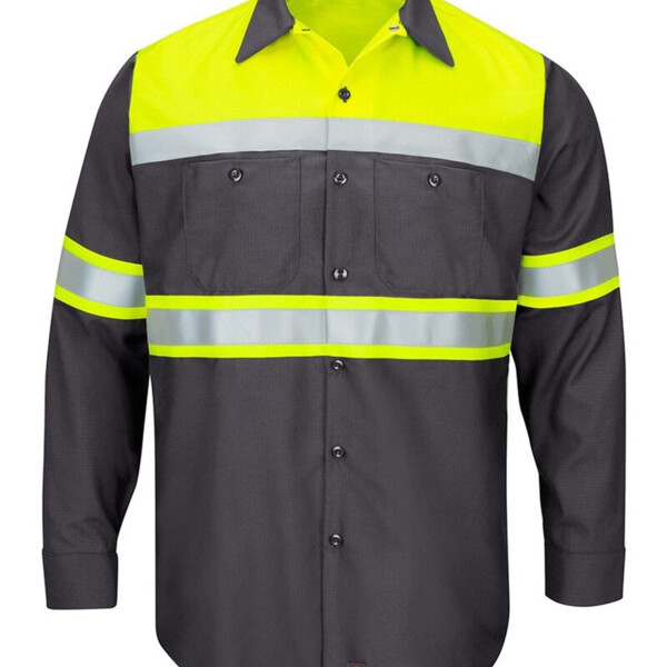 Men's Tall Hi-Visibility Colorblock Ripstop Long Sleeve Work Shirt Thumbnail