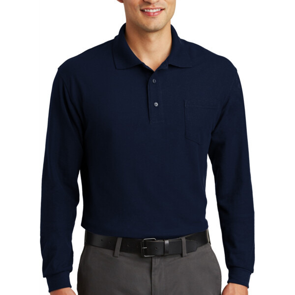 Long Sleeve Silk Touch Polo with Pocket Thumbnail